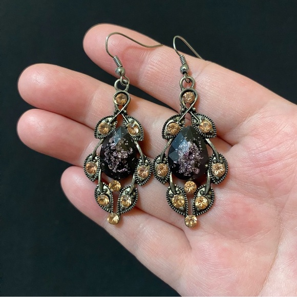 VGT Multicolor Rhinestone Gunmetal Dangle/Teardrop Earrings - Picture 4 of 5